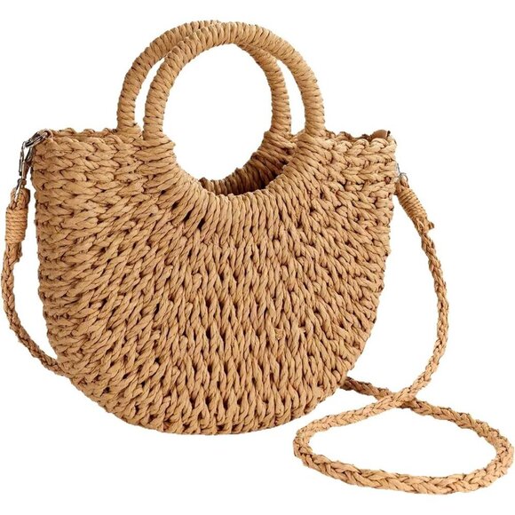 Handbags - Womens Straw Beach Bag Woven Crossbody Tote Handbag Summer Purse